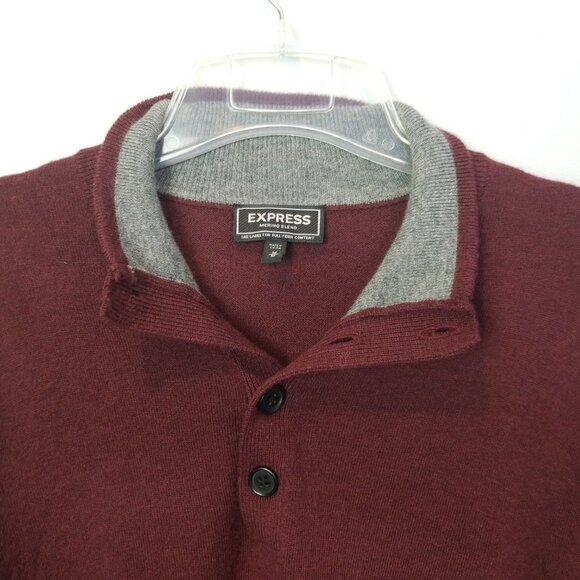 EXPRESS Men's Burgundy Red Wool Sweater Buttons - Picture 4 of 8